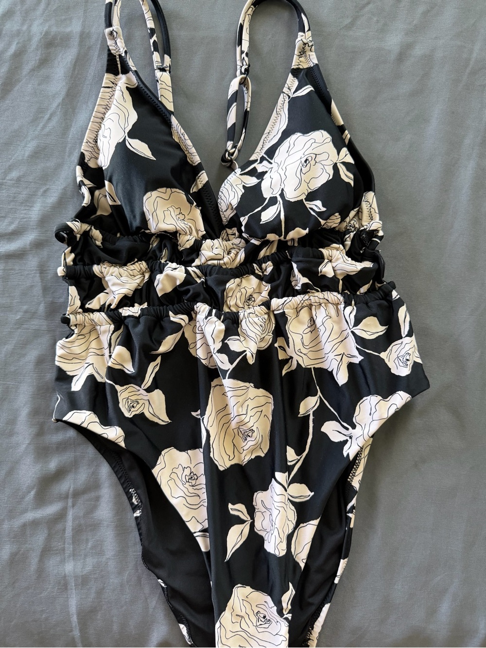 Sanctuary Black One-Piece Swimsuit with Cream Floral Print